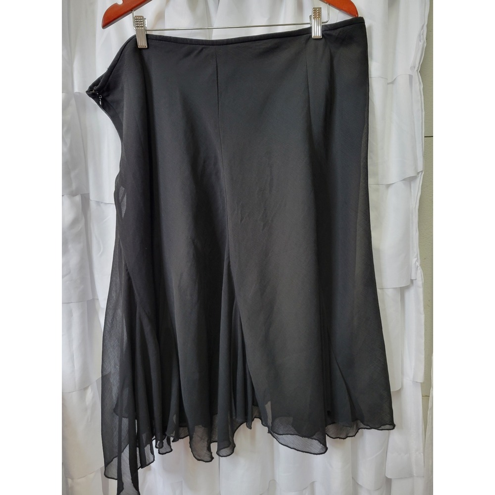 George Woman Mark Eisen Black Chiffon Flared Midi Skirt Plus Size 22W 1510